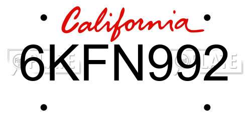 6KFN992 California License Plate