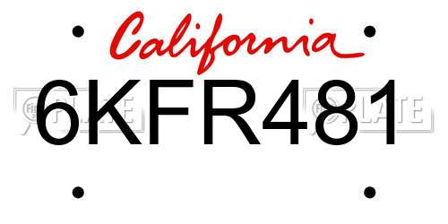 6KFR481 California License Plate
