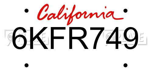 6KFR749 California License Plate