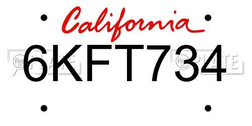 6KFT734 California License Plate