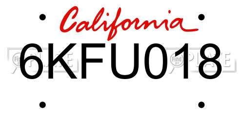 6KFU018 California License Plate