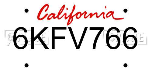6KFV766 California License Plate