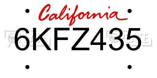 6KFZ435 California License Plate