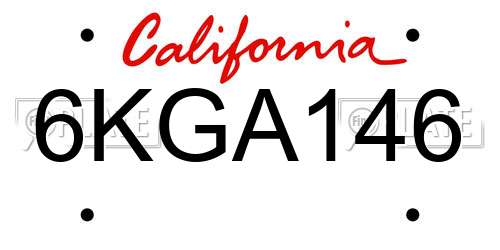 6KGA146 California License Plate