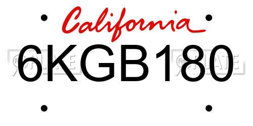6KGB180 California License Plate