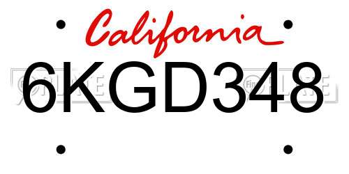 6KGD348 California License Plate