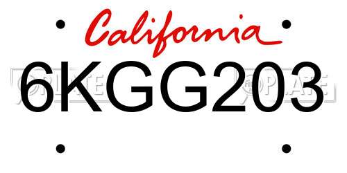 6KGG203 California License Plate