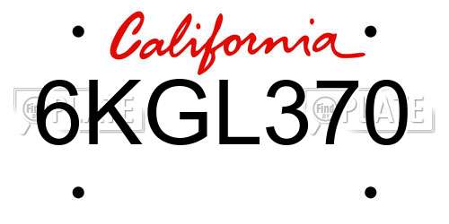 6KGL370 California License Plate