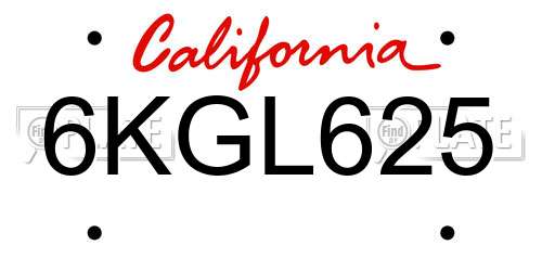 6KGL625 California License Plate