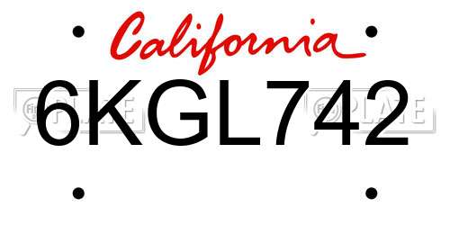 6KGL742 California License Plate