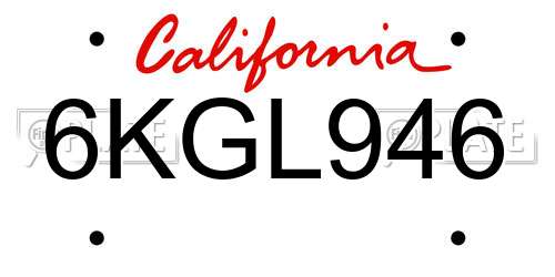 6KGL946 California License Plate