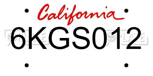 6KGS012 California License Plate