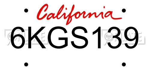 6KGS139 California License Plate