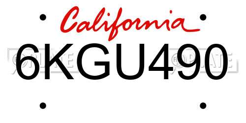 6KGU490 California License Plate