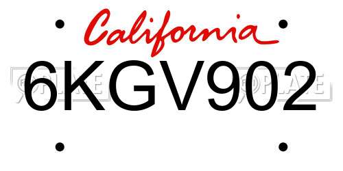 6KGV902 California License Plate