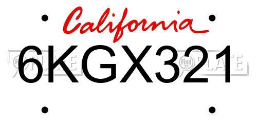 6KGX321 California License Plate