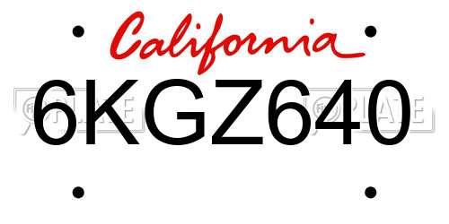 6KGZ640 California License Plate
