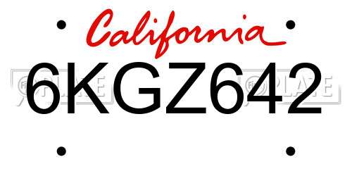 6KGZ642 California License Plate