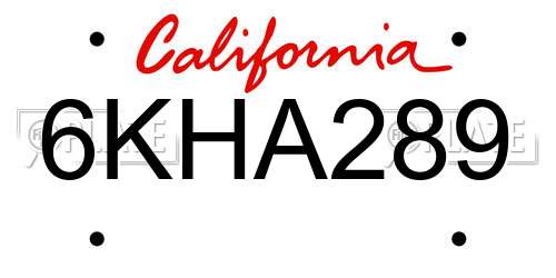 6KHA289 California License Plate