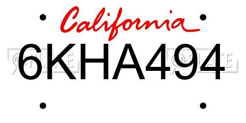 6KHA494 California License Plate