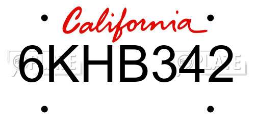 6KHB342 California License Plate