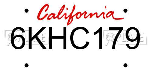 6KHC179 California License Plate