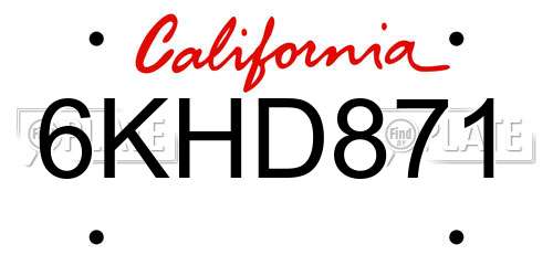 6KHD871 California License Plate