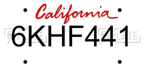 6KHF441 California License Plate