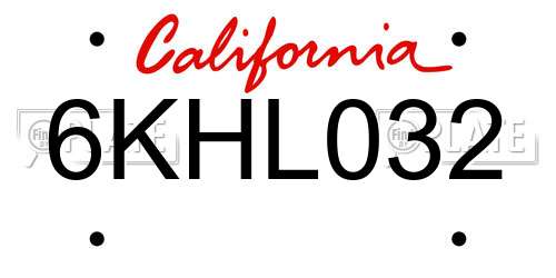 6KHL032 California License Plate