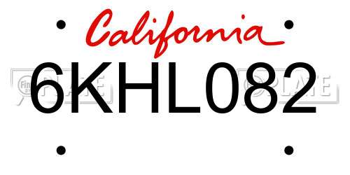 6KHL082 California License Plate