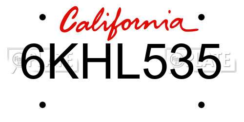 6KHL535 California License Plate