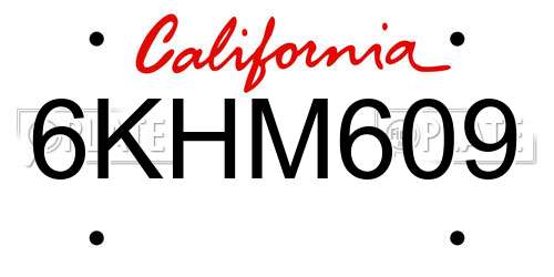 6KHM609 California License Plate