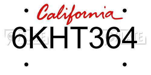 6KHT364 California License Plate
