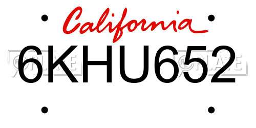 6KHU652 California License Plate