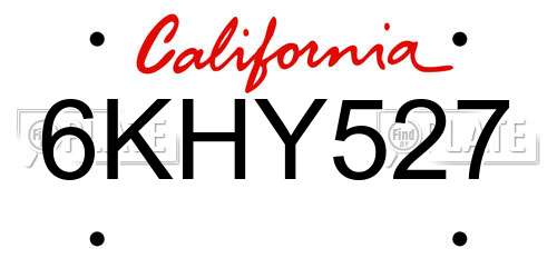 6KHY527 California License Plate