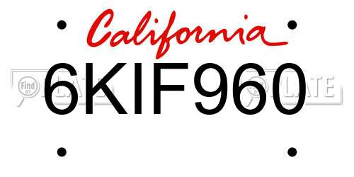 6KIF960 California License Plate