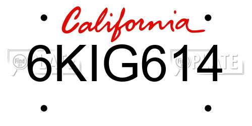 6KIG614 California License Plate