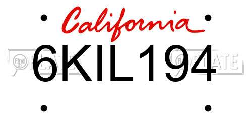 6KIL194 California License Plate