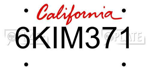 6KIM371 California License Plate