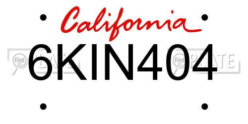 6KIN404 California License Plate