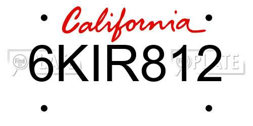6KIR812 California License Plate