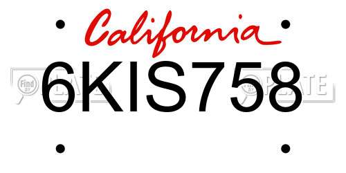 6KIS758 California License Plate