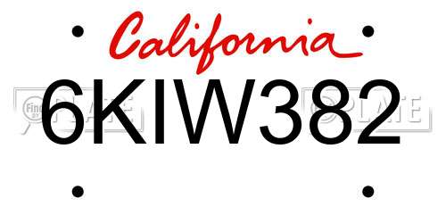 6KIW382 California License Plate