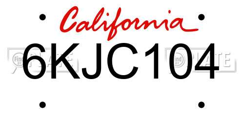 6KJC104 California License Plate