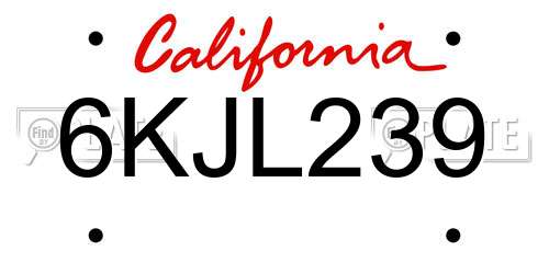 6KJL239 California License Plate