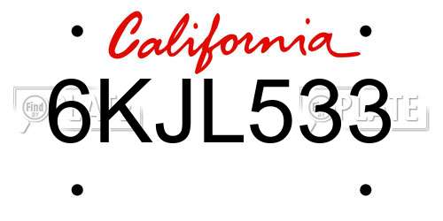 6KJL533 California License Plate