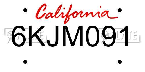 6KJM091 California License Plate