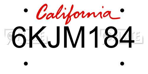 6KJM184 California License Plate