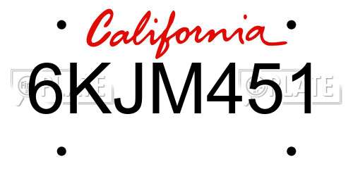 6KJM451 California License Plate