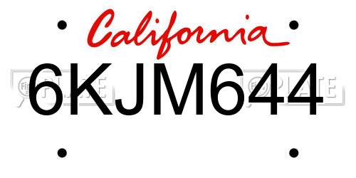 6KJM644 California License Plate
